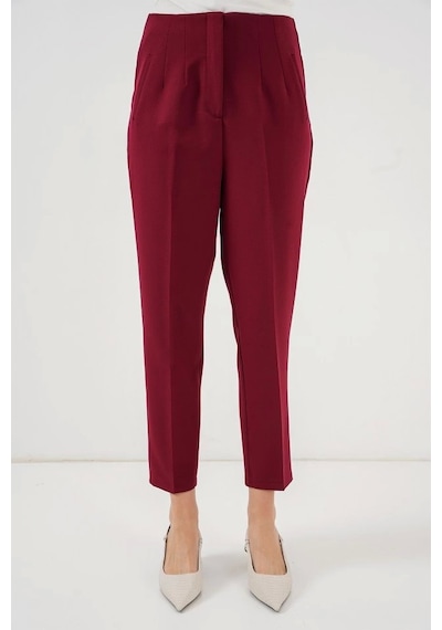 Defymoda 6650 Yüksek Bel Kumaş Pantolon - Bordo Bordo