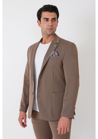 Comfort Fit Esnek Pamuklu Torba Cep Vizon Blazer Ceket C 743