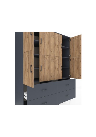 Kronos Gardrop 8 Raflı 4 Çekmeceli 8 Kapaklı 176x59x221 Antrasit-çam/antrasit Çam/antrasit Kronos Gardrop 8 Raflı 4 Çekmeceli 8 Kapaklı 176x59x221 Antrasit-çam/antrasit Çam/antrasit