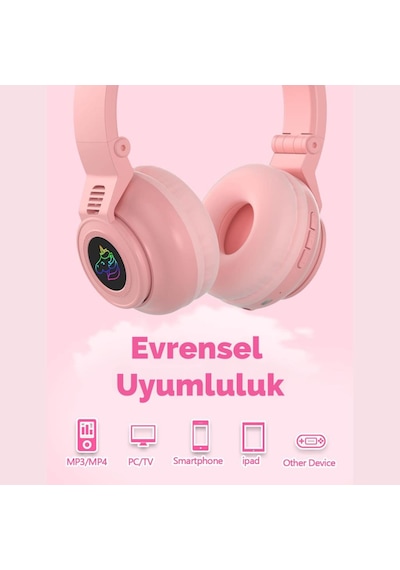 Polham Unicorn 94DB Kulak Pedli Bluetooth 5.3 Kulak Üstü Çocuk Kulaklığı