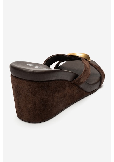 Luvi Shoes Caterına Kahverengi Süet Hakiki Deri Tokalı Kadın Dolgu Topuklu Terlik