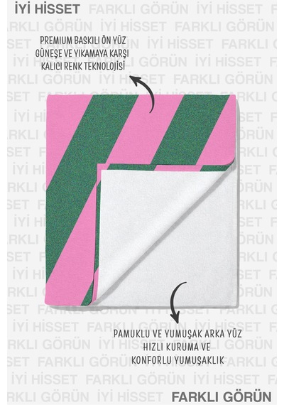 Çizgili Pembe Yeşil Modern Plaj Havlusu - Minimalist Çapraz Çizgi Hızlı Kuruyan Mikrofiber Havlu Çok Renkli