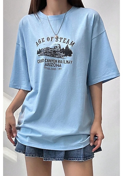 Uyguntarz Unisex Age Of Steam Baskılı Tasarım Tshirt Bebe Mavisi