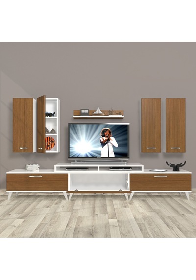 Decoraktiv Ekoflex 8d Slm Retro Tv Ünitesi Tv Sehpası Beyaz - Ceviz