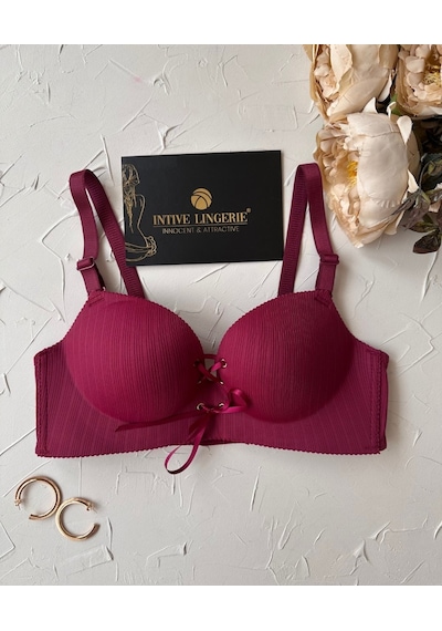 Jennifer Balensiz Push-up Destekli Lazer Kesim Dikişsiz Önden Bağ Bordo