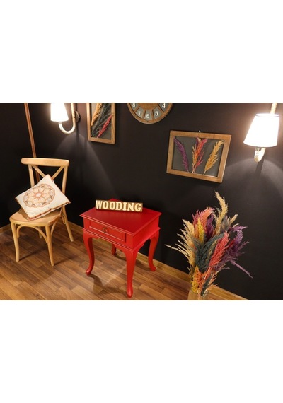 Wooding Çekmeceli Masif Kırmızı Komodin Yan Sehpa (548590490)