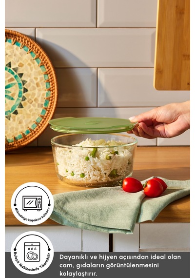 Karaca Green Yuvarlak Cam Saklama Kabı 1650 Ml Yeşil