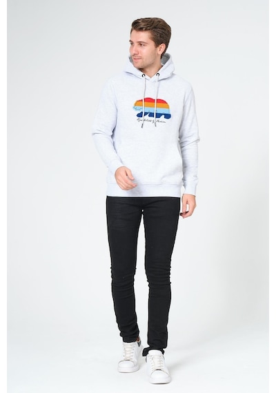 Süzene Nakış Ayı Baskılı Kapüşonlu Gri Sweatshirt Polarlı Çok Renkli