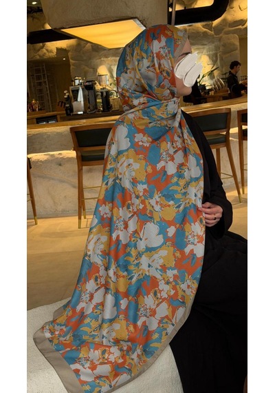 Qalortex Scarf Pamuklu Garden Desen Şal-orange