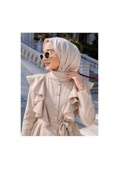 Unika Boutique Fırfır Detaylı Düğmeli Tesettür Takım Bej