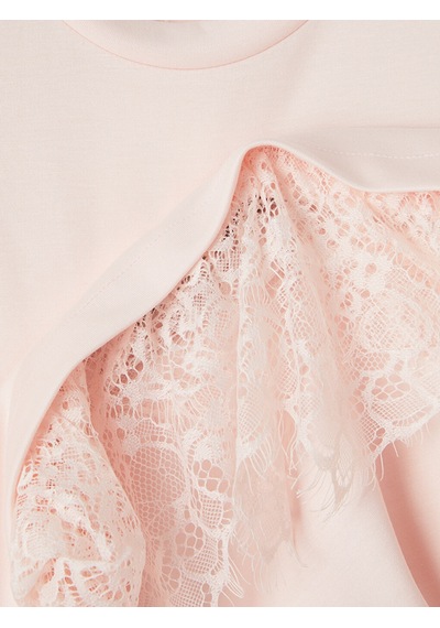 Lcw Modest Pembe Dantel Detaylı Soft Touch Kadın Tişört