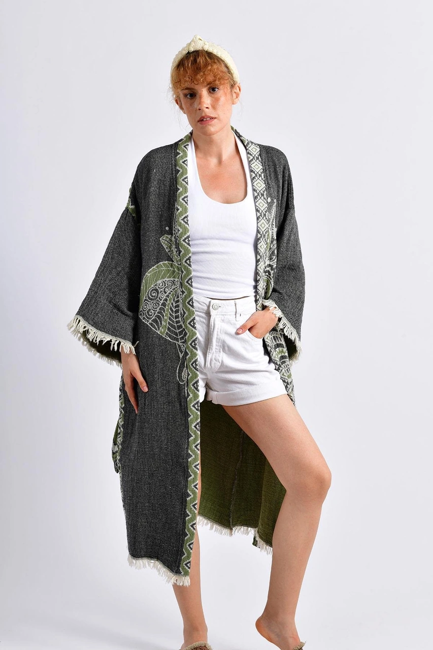 Brandsmithshop Yeşil- Siyah Elephant Kimono Çok Renkli