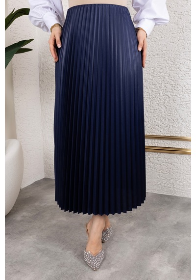Hira Life Fashion Kadın Tesettür Giyim Ve Deri Görünümlü Beli Lastik Detayı İle Piliseli Uzun Etek Lacivert Lacivert Hira Life Fashion Kadın Tesettür Giyim Ve Deri Görünümlü Beli Lastik Detayı İle Piliseli Uzun Etek Lacivert Lacivert