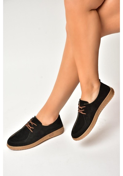 Fox Shoes Y555323002 Siyah Hakiki Deri Süet Günlük Kadın Ayakkabı