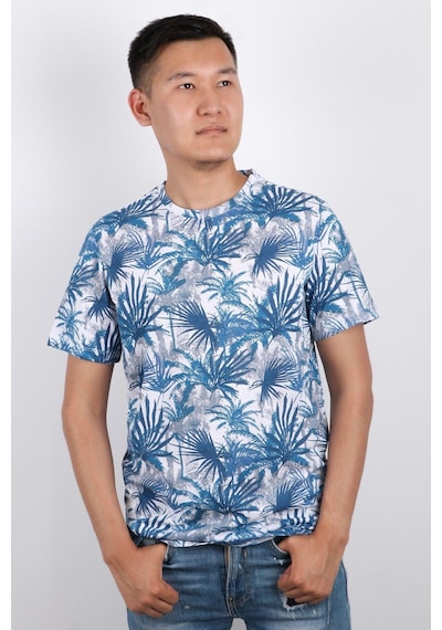 Rich Erkek Bisiklet Yaka Baskılı T-shirt %100 Pamuk Tişört Lacivert