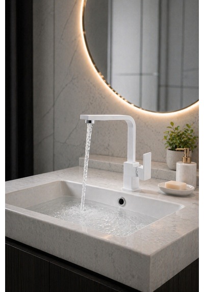 Lüx Premium Beyaz Kare Lavabo Bataryası