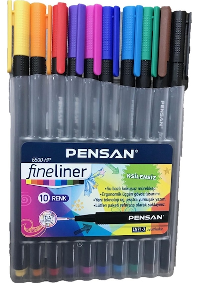 Fineliner Kalem 10 Renk Plastik Kutu 0.4Mm Keçe Uçlu Kalem Pensan