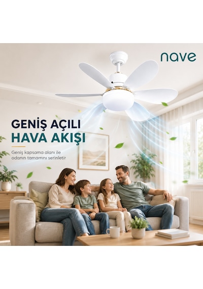 Nave Nv-tv10 Işıklı Tavan Vantılatoru 6 Kanat Beyaz