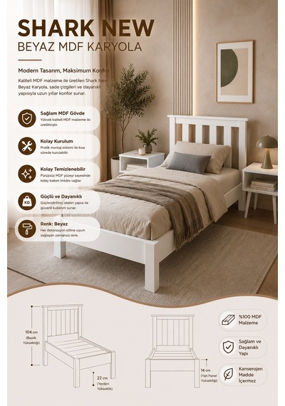 Shark New Çift Kişilik Mdf Karyola Ve 2 Komodinli Set