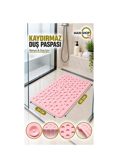Vantuzlu Banyo Ve Duşakabin Kaydırmaz Paspas, Küvet İçi Mat 33x66 Cm M-141 Pembe