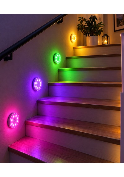 1 Adet Rgb Led Lamba Yapışkanlı Mıknatıslı Şarj Edilebilir Kumandalı Yuvarlak Renk Değiştiren Led Çok Renkli