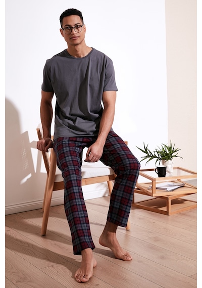 Buratti Ekoseli Pamuklu Regular Fit Kısa Kollu Erkek Pijama Takımı 6572006 Füme