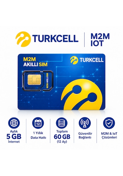 Turkcell M2m-ıot Aylık 5 Gb 1 Yıllık Data Hattı Resimde Gösterildiği Gibi