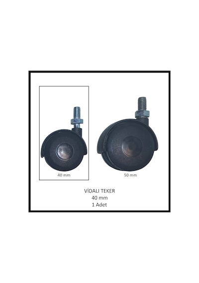 M8 5/16 Vidalı Mobilya Tekerleği, 40 Mm, Ofis Koltuk, Dolap, Etejer, 360 Derece Döner Siyah