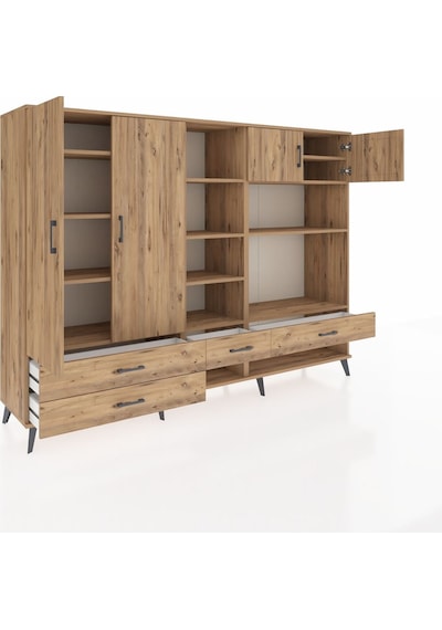 Hyperion Dolap 12 Raflı 4 Çekmeceli 4 Kapaklı 220x44x163 Çam-çam Çam-çam