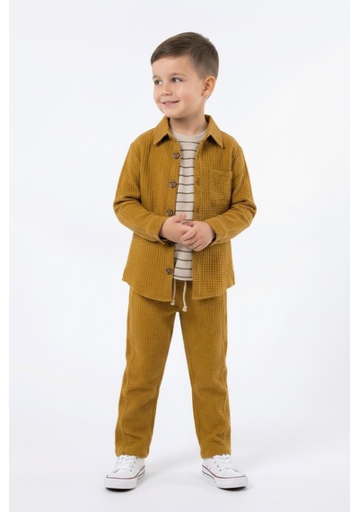 Mevsimlik Casual 3lü Takım Hardal
