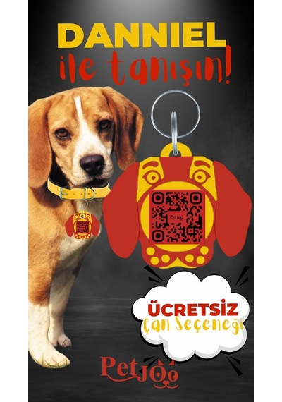 Petjoo 21.Danniel Kırmızı-Sarı Qr'lı Köpek Künyesi