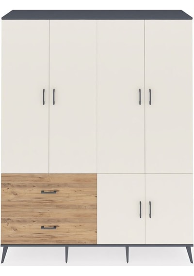 Hyperion Gardrop 5 Raflı 2 Çekmeceli 2 Askılı 176x44x221 Antrasit-aytaşı/çam Aytaşı/çam