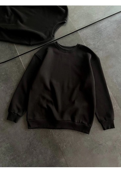 Mbb E-ticaret Kadın Bisiklet Yaka 3 İplik Pamuklu Basic Sweatshirt - Siyah