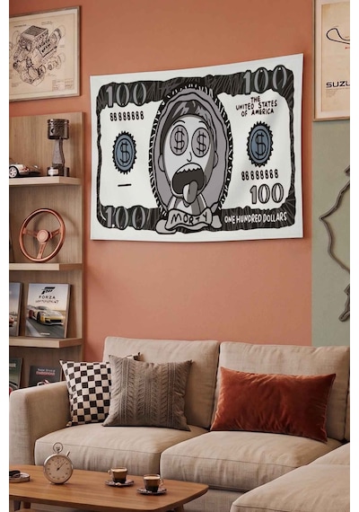 Rick And Morty Dolar Para Temalı Dekoratif Duvar Örtüsü Duvar Halısı Beyaz