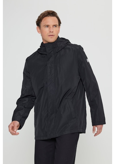 AC&Co / Altınyıldız Classics Erkek Sıyah Standart Fit Normal Kesim Kapüşonlu Dik Yaka Trençkot Siyah