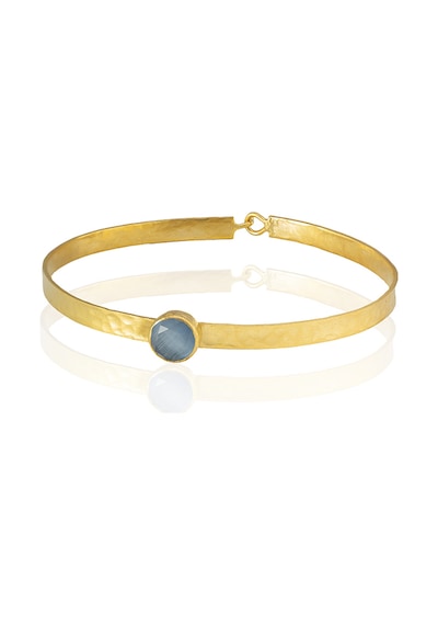 Kadir Jewellery 22 Ayar Altın Kaplama El İşçiliği Zirkon Taşlı Kadın Kelepçe Bilezik Mavi