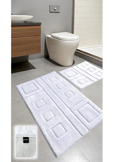 Tohma Pamuklu Banyo Paspası Takımı 2 Li Dokuma Tabanlı, Yumuşak Dokulu Tasarım Ekru