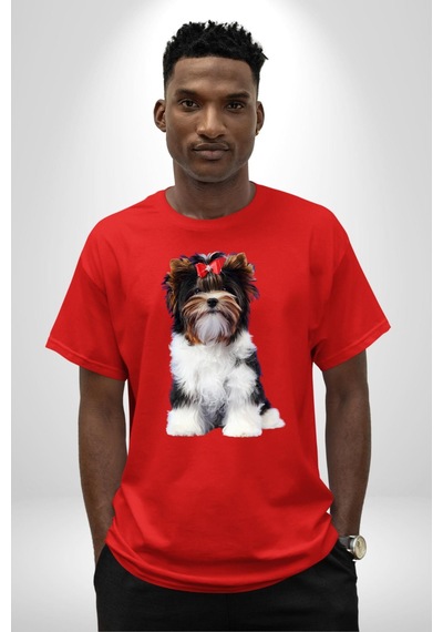 Biewer Yorshire Terrier Pamuklu Bisiklet Yaka Unisex Oversize Boyfriend Dijital Baskılı Kırmızı T-shirt Kırmızı Biewer Yorshire Terrier Pamuklu Bisiklet Yaka Unisex Oversize Boyfriend Dijital Baskılı Kırmızı T-shirt Kırmızı