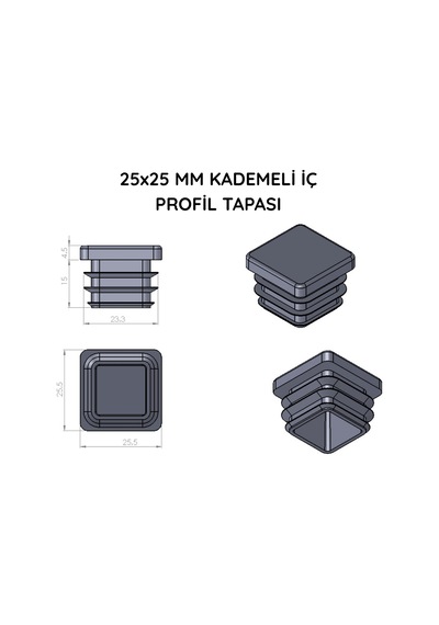 Cateksss 25x25 Mm Profil İçin Kademeli İçe Geçme Profil Tapası, Profil Kapak, Profil Tapa Beyaz - 44 Lü Paket