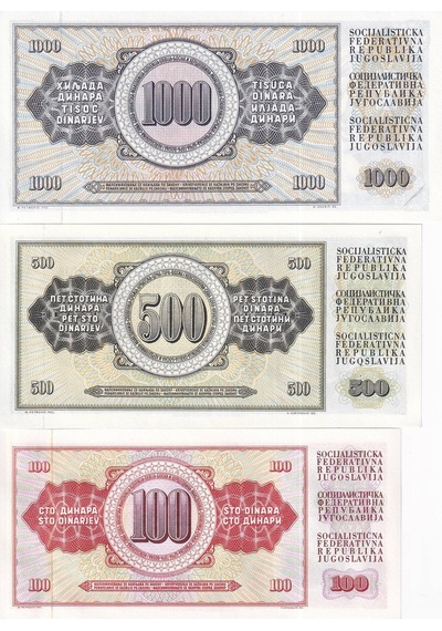 Yugoslavya 1000-500-100 Dinar Yabancı Kağıt Para Seti 3 Parça Çil Unc Koleksiyon Para