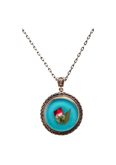 Çiçekli Gül El İşi Otantik Reçine Kolye Cevşen (1769-1) Bronz
