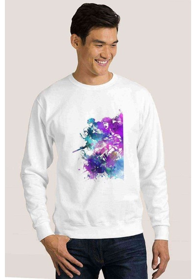 Anime Attack On Titan Baskılı Beyaz Erkek Örme Sweatshirt (534645058)