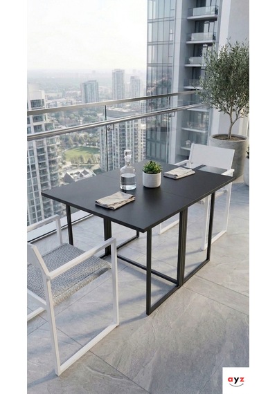 Ayz Vorkır 2 Katlanır Çalışma Masası Yemek Masası Mutfak Masası Balkon Masası Siyah - Siyah
