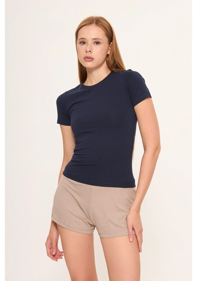 Zoor Ultra Soft Penye Modal Yuvarlak Yaka Kısa Kollu Bluz Laci Vert