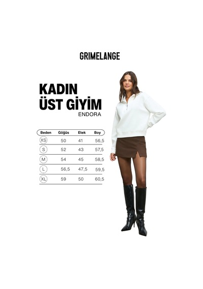 Grimelange Endora Kadın Yumuşak Polarlı Kumaşlı Yakası Fermuarlı Regular Ekru Sweatshirt Ekru