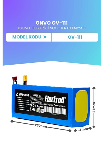 Onvo Ov-111 Uyumlu Batarya Eko Kapasite Batarya 48v 10ah Pil Elektrikli Scooter Bataryası Çok Renkli