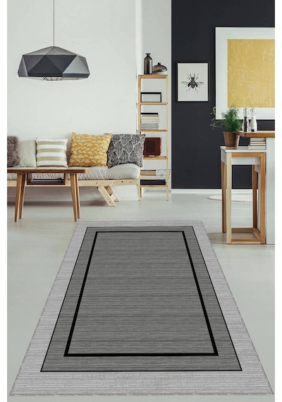 Koyu Gri Kaymaz Tabanlı Çerçeveli Mutfak Halısı Ar1426n11