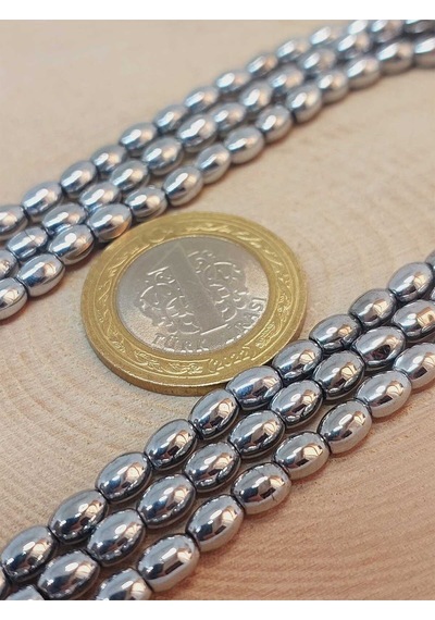 Bileklik Boy Hematit Taşı Arpa Kesim Yarım Dizi 4 5.5mm 49640 18cm Uzunluğundadır Çok Renkli