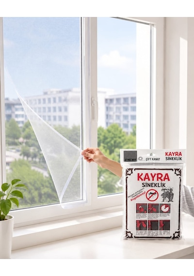 Çift Kanat Pencere Tül Sineklik 130x150 Cm 5 Cm Cırt Cırt Bantlı, Kesilebilir, Kolay Montajlı P
