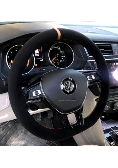 Volkswagen Golf 7 Dikmeli Direksiyon Kılıfı Alkantra Bej Yüzüklü